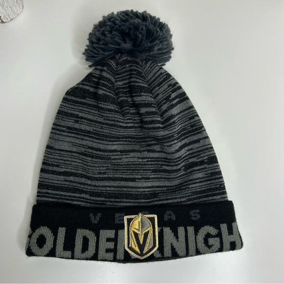 Vegas Golden Knights VGK NHL Adidas‎ Knit Pom Beanie Hat Gray Black - Picture 1 of 4